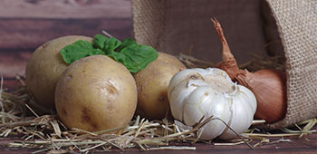 Brambory, cibule a česnek na uskladnění
